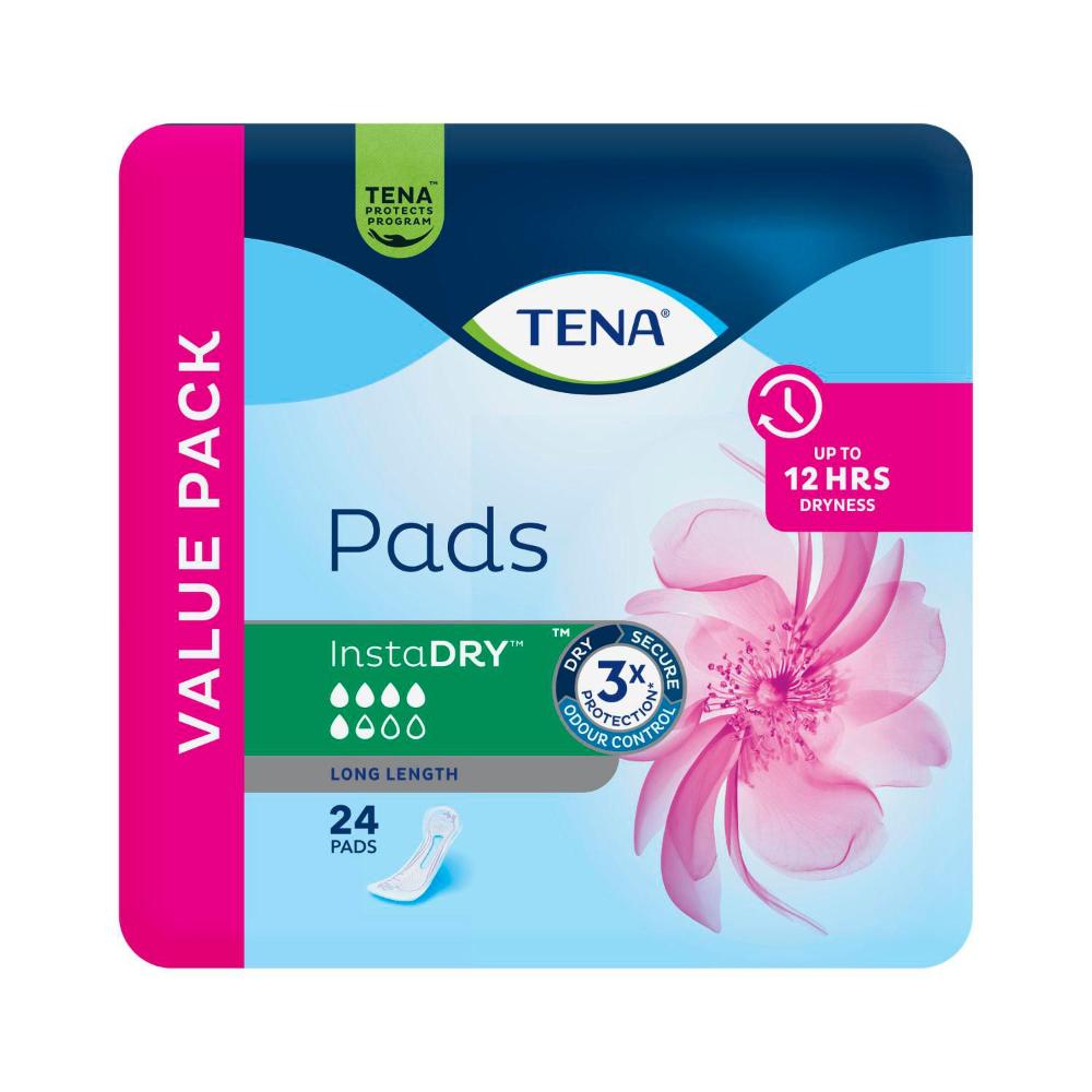 Tena Insta Dry Pads Long - 24 Pack