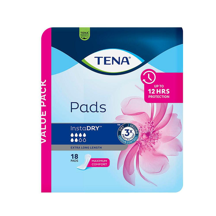 Tena Insta Dry Pads Extra Long - 18 Pack