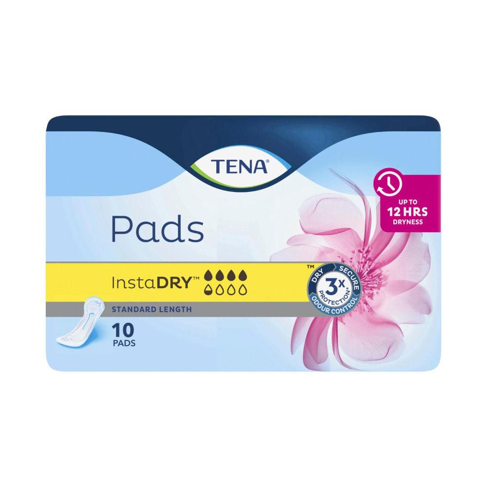 Tena Insta Dry Pads Standard Length - 10 Pack