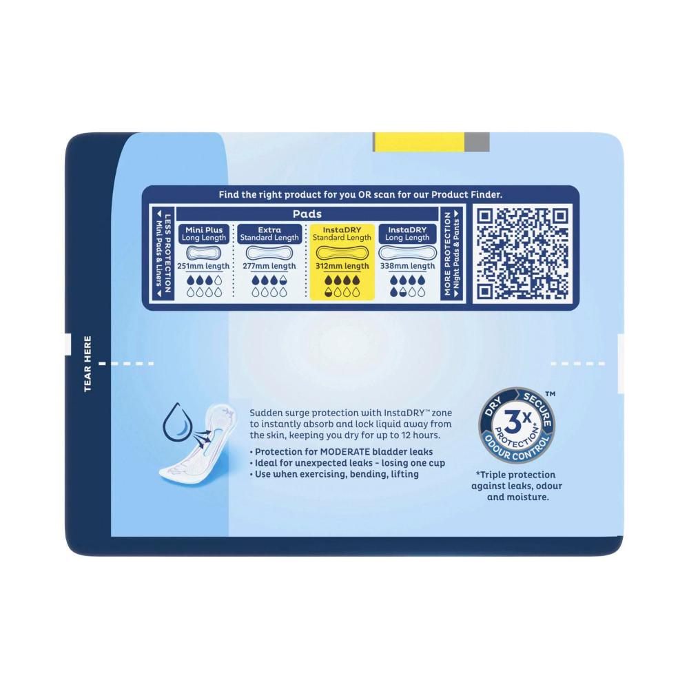 Tena Insta Dry Pads Standard Length - 10 Pack