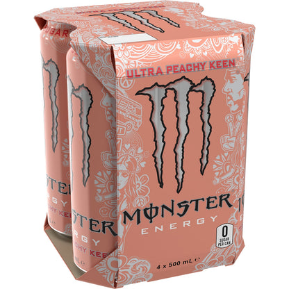 Monster Energy Drink Ultra Peachy Keen Cans 500ml X 4 Pack