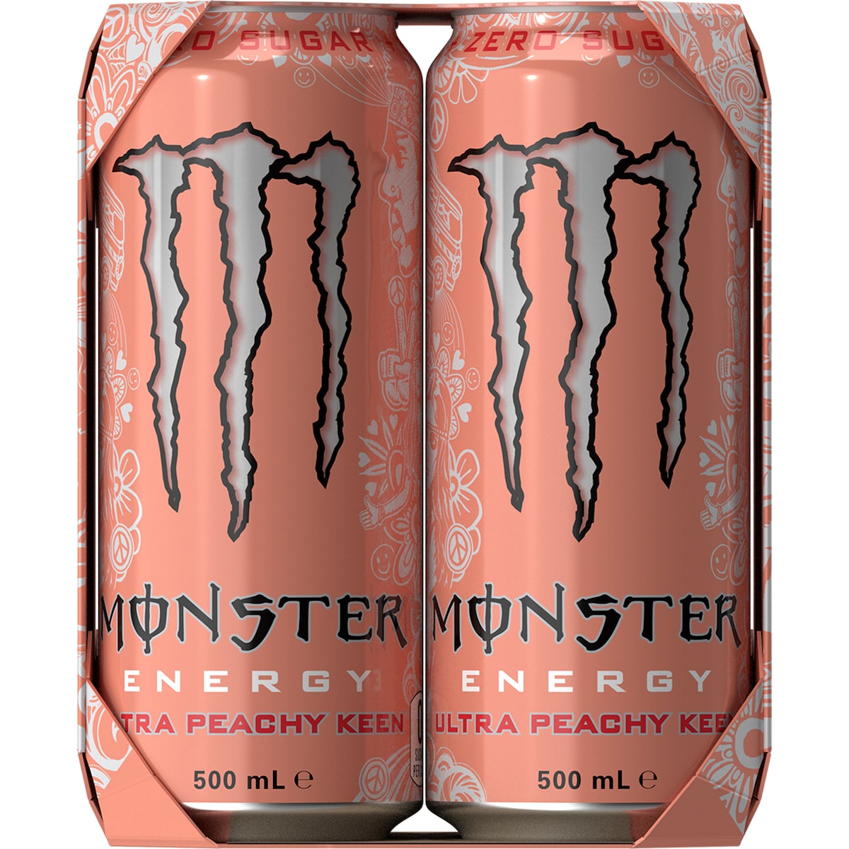 Monster Energy Drink Ultra Peachy Keen Cans 500ml X 4 Pack