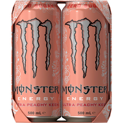 Monster Energy Drink Ultra Peachy Keen Cans 500ml X 4 Pack