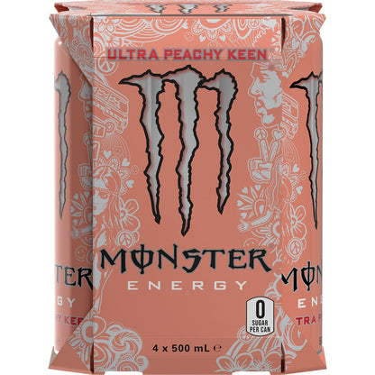 Monster Energy Drink Ultra Peachy Keen Cans 500ml X 4 Pack