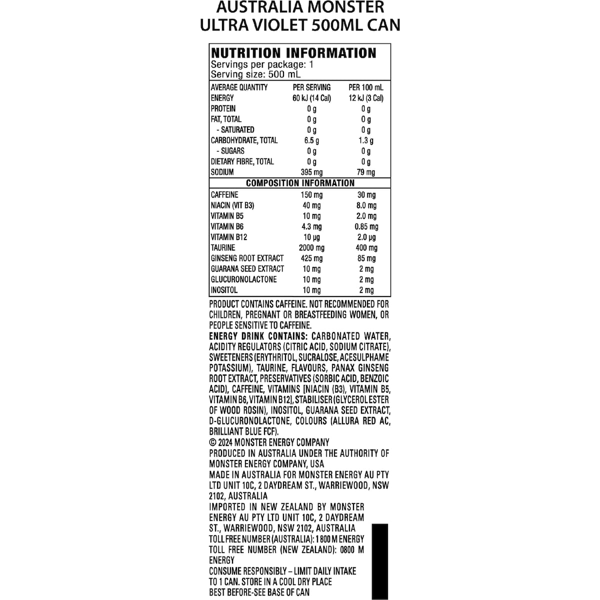 Monster Energy Drink Ultra Violet Can 500ml