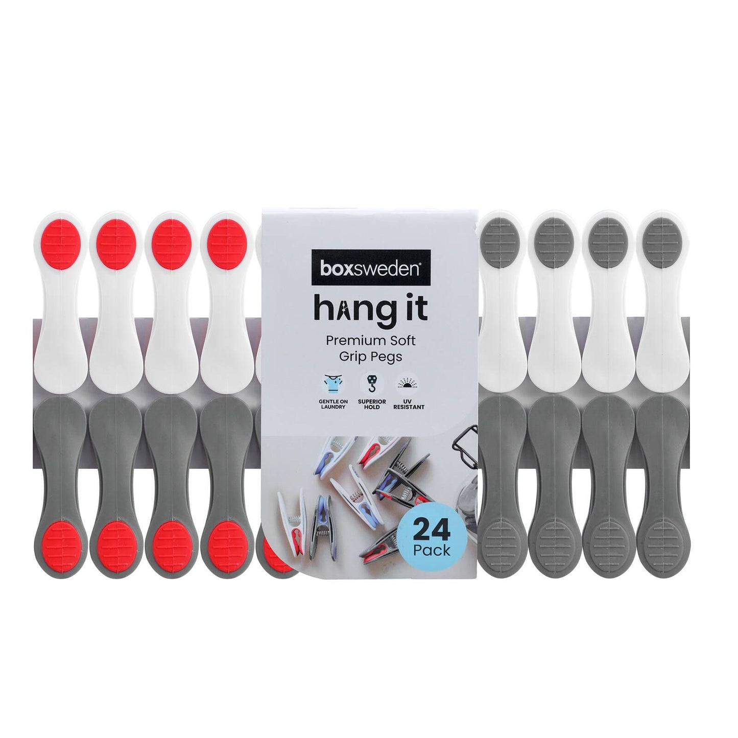 Boxsweden Premium Soft Grip Clothes Pegs - 24 Pack - 210 x 30 x 110mm