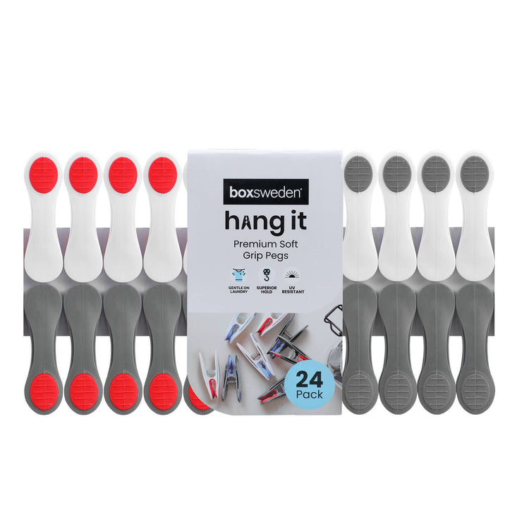 Boxsweden Premium Soft Grip Clothes Pegs - 24 Pack - 210 x 30 x 110mm
