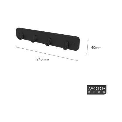 Mode Key Rack - 4 Black Hooks - 245mm - Durable - Easy Installation