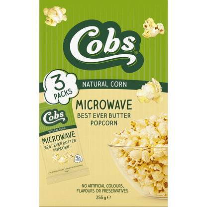 Cobs Microwave Popcorn Butter 3 Pack 255g