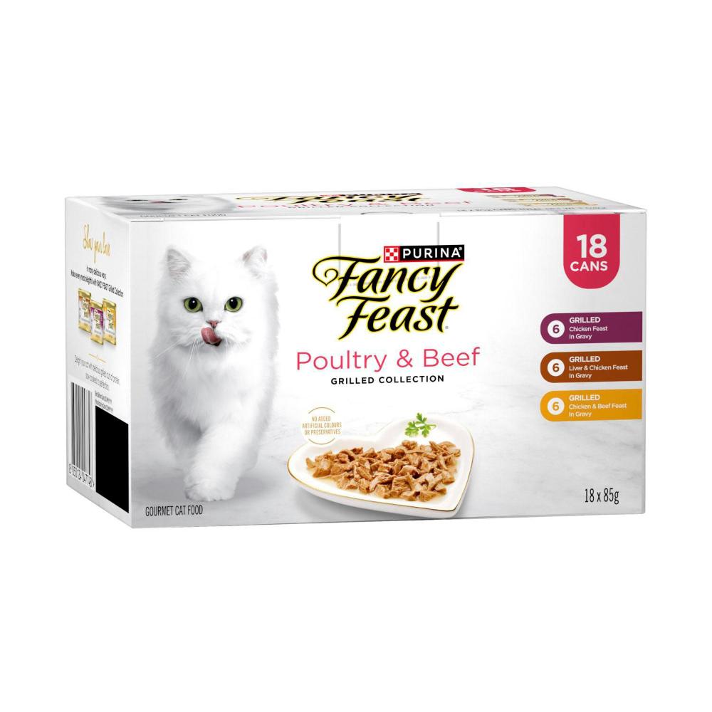Fancy Feast Grilled Poultry & Beef Collection Variety Pack Cat Food 18x85g - 18 Pack
