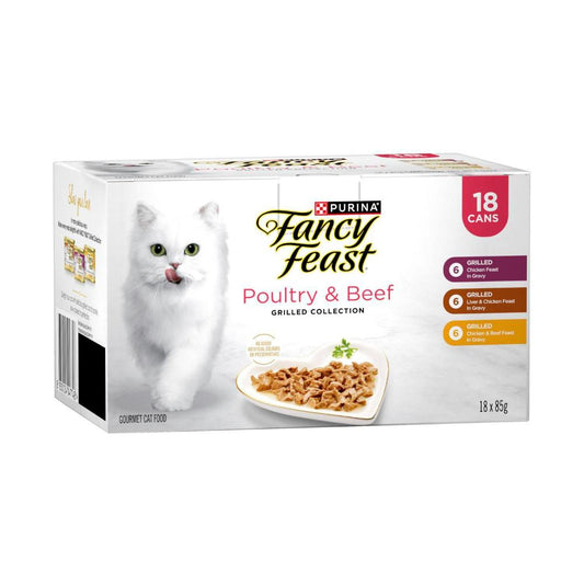 Fancy Feast Grilled Poultry & Beef Collection Variety Pack Cat Food 18x85g - 18 Pack