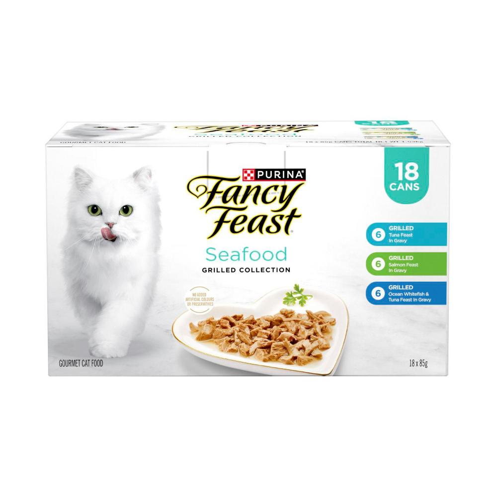 Fancy Feast Grilled Seafood Collection Variety Pack Cat Food 18x85g - 18 Pack