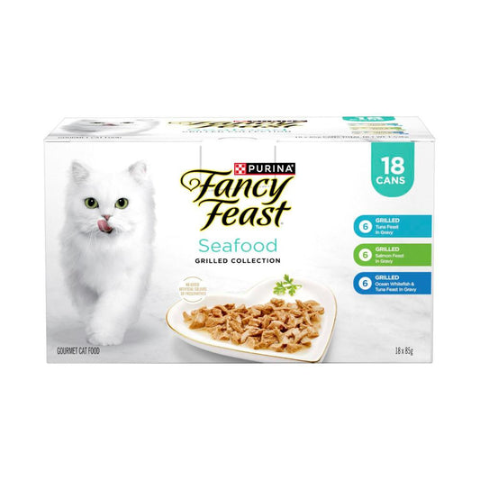 Fancy Feast Grilled Seafood Collection Variety Pack Cat Food 18x85g - 18 Pack