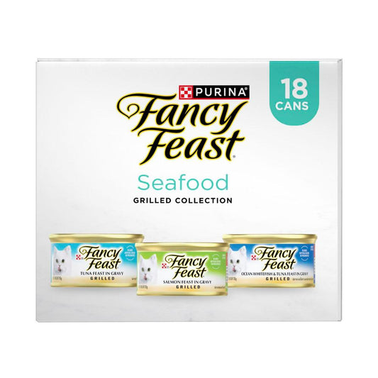 Fancy Feast Grilled Seafood Collection Variety Pack Cat Food 18x85g - 18 Pack