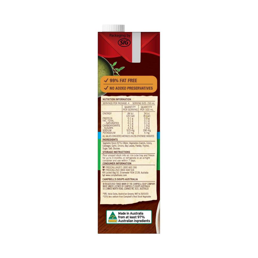 Campbell's Real Stock Vegetable Stock Salt Reduced - 1L
