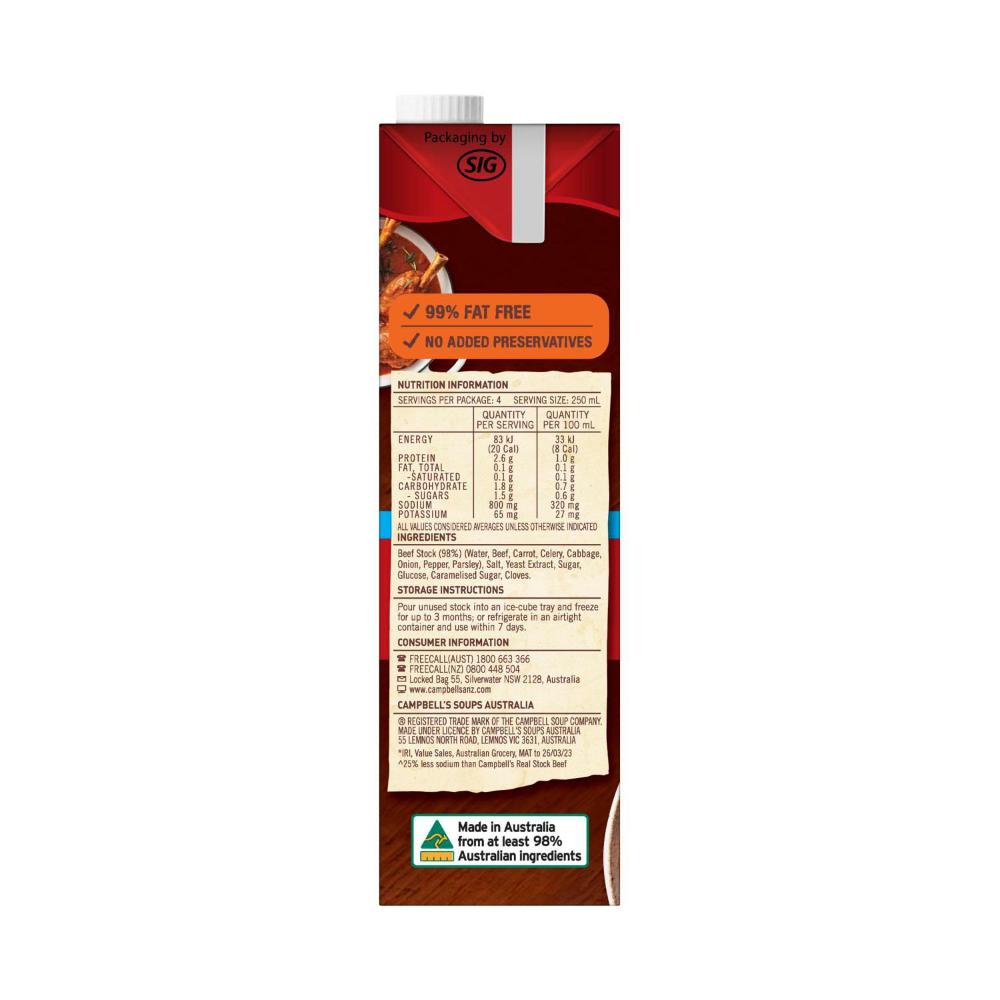 Campbell's Real Stock Beef Stock Salt Reduced - 1L