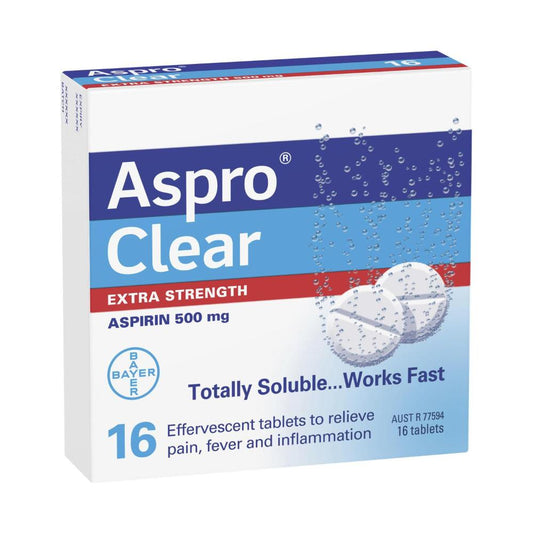 Aspro Clear Extra Strength Pain Relief Aspirin 16 Soluble Effervescent Tablets - 1 Pack