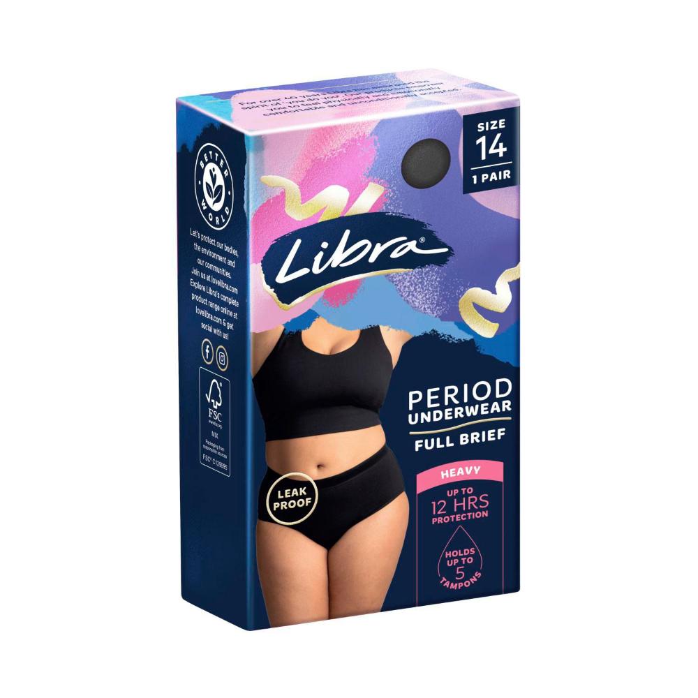 Libra Period Underwear Full Brief Black Size L - 1 Each