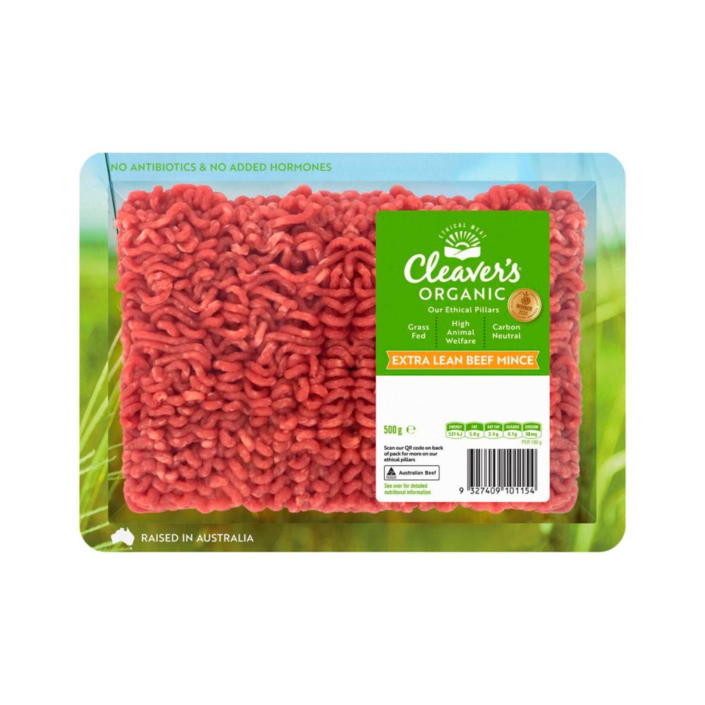 Cleaver's Organic Grass-fed Extra Lean Beef Mince - 500g