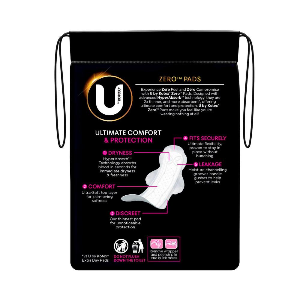 U By Kotex Pads Zero Super With Wings - 10 Pack