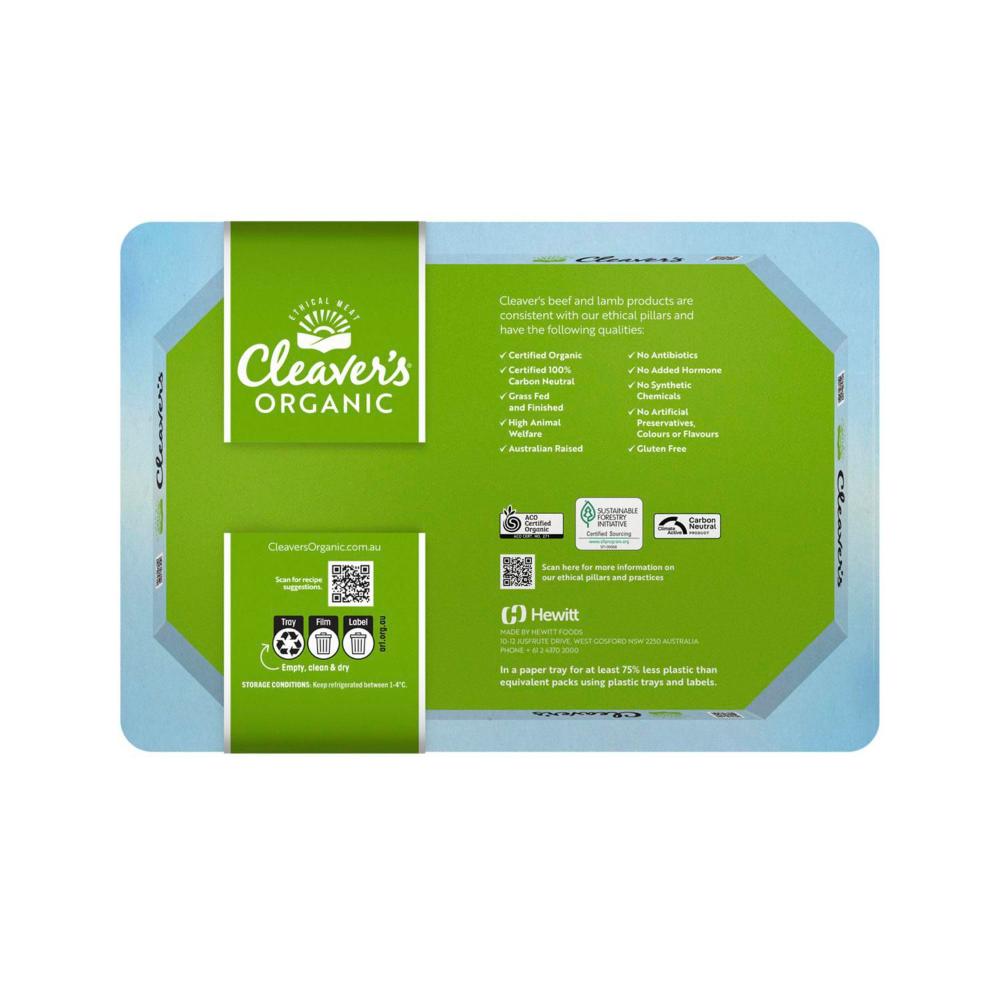 Cleaver's Organic Grass-Fed Premium Beef Mince - 500g