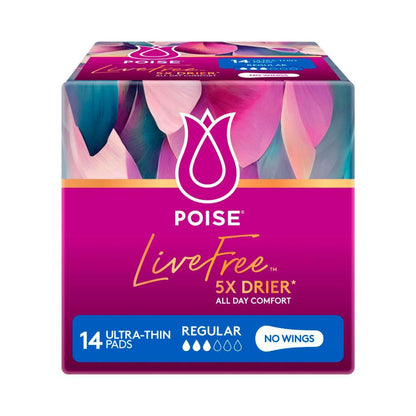 Poise Live Free Pads Regular No Wings - 14 Pack