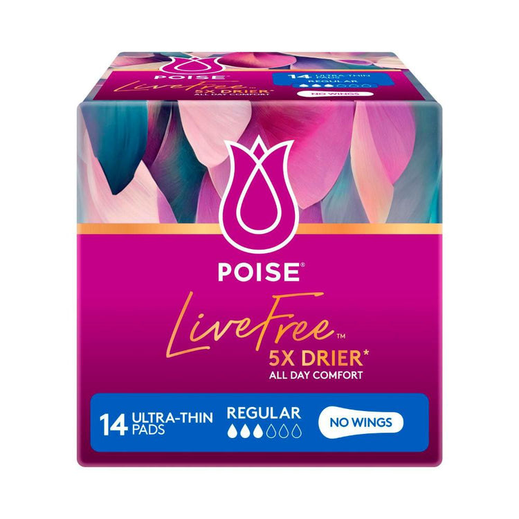 Poise Live Free Pads Regular No Wings - 14 Pack