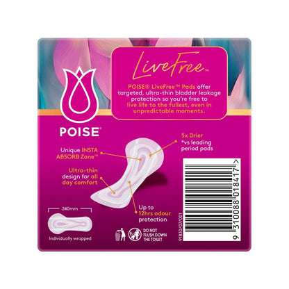 Poise Live Free Pads Regular No Wings - 14 Pack