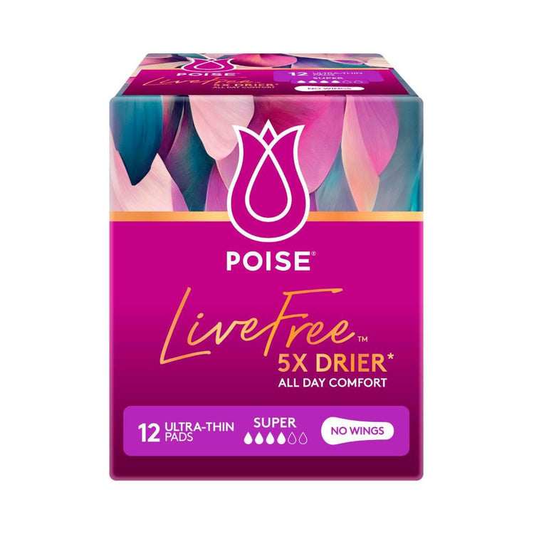 Poise Live Free Pads Super No Wings - 12 Pack