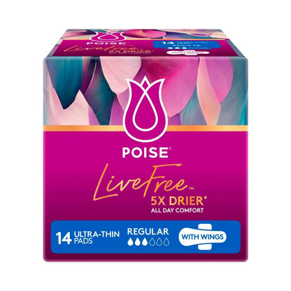 Poise Live Free Pads Regular With Wings - 14 Pack