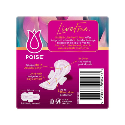 Poise Live Free Pads Regular With Wings - 14 Pack