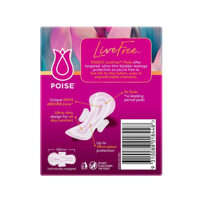 Poise Live Free Pads Super With Wings - 12 Pack
