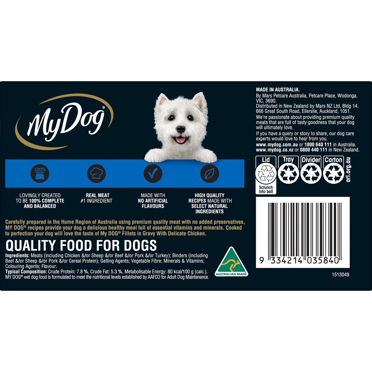 My Dog Fillets In Gravy With Tender Chicken Wet Dog Food Trays 6 Pack x 100g