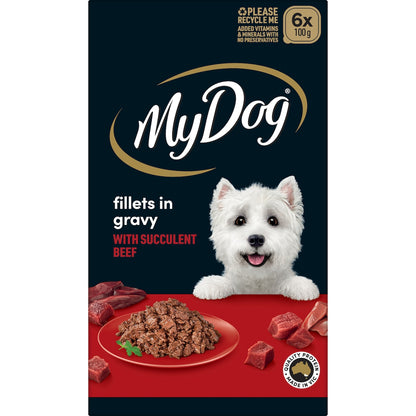 My Dog Fillets In Gravy Succulent Beef Wet Food 100g X 6 Pack