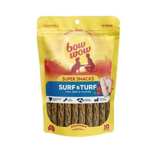 Bow Wow Super Snacks Surf & Turf With Fish & Beef Sticks Dog Treats - 10 Pack