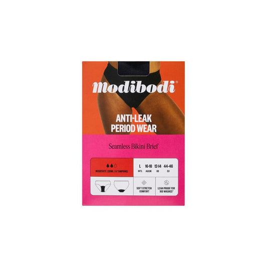 Modibodi Comfort Period Brief Black Moderate Size L 16-18 - 1 Pack