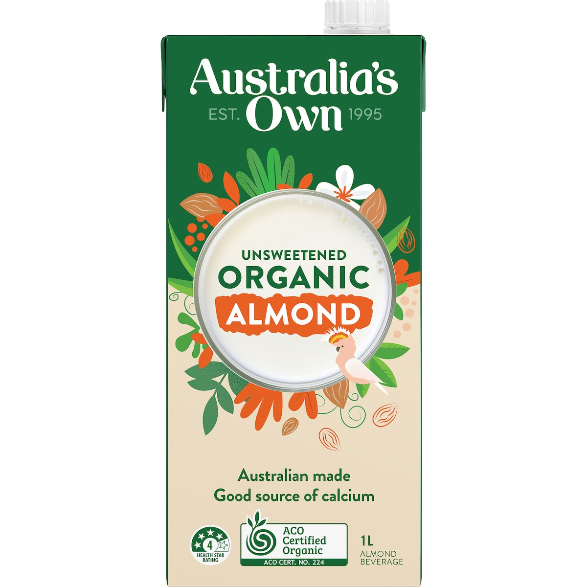 Australias Own Unsweetened Organic Almond Long Life Milk Uht 1l
