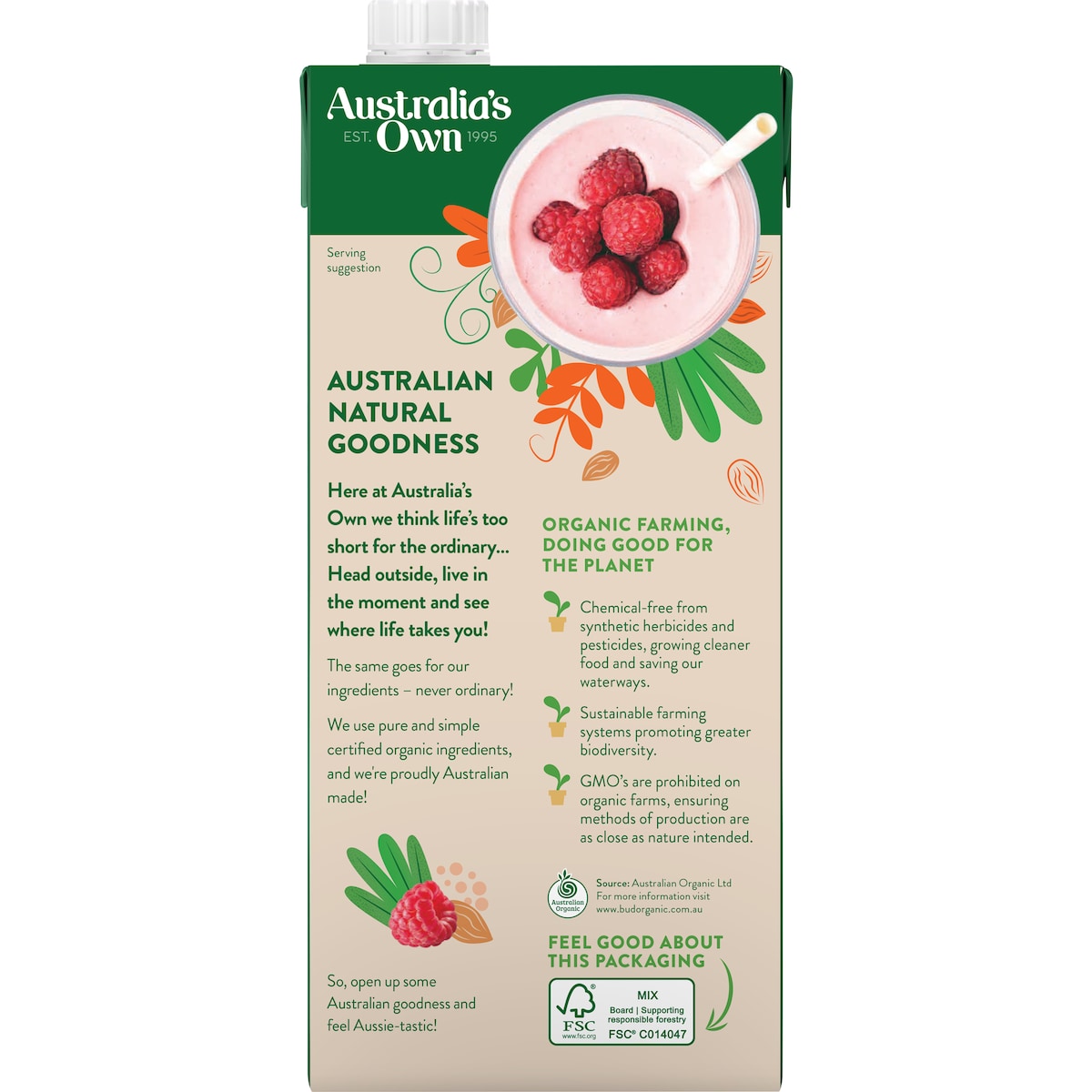 Australias Own Unsweetened Organic Almond Long Life Milk Uht 1l