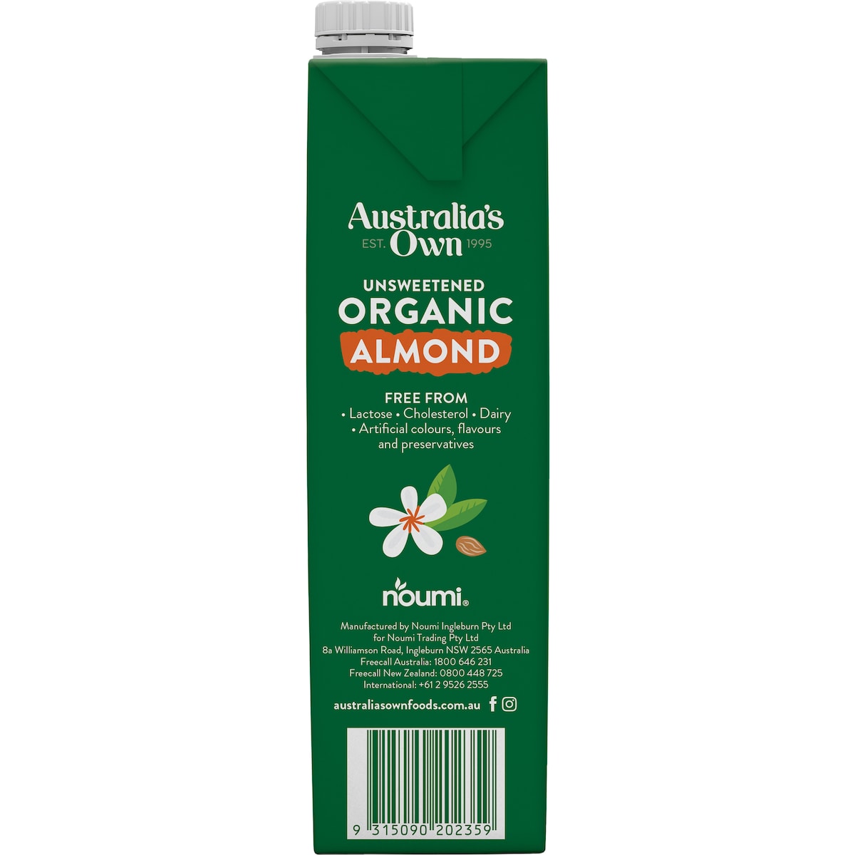 Australias Own Unsweetened Organic Almond Long Life Milk Uht 1l