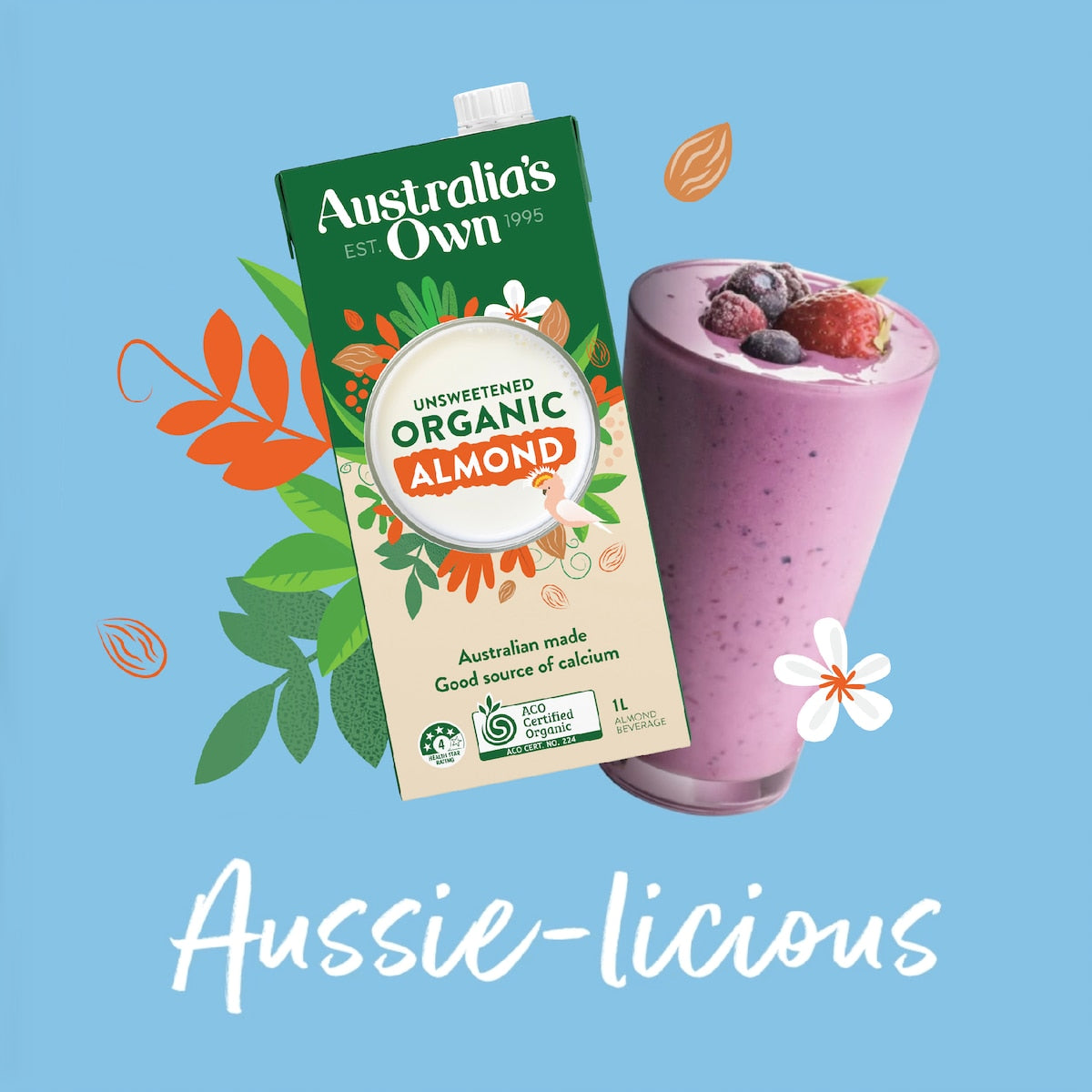 Australias Own Unsweetened Organic Almond Long Life Milk Uht 1l
