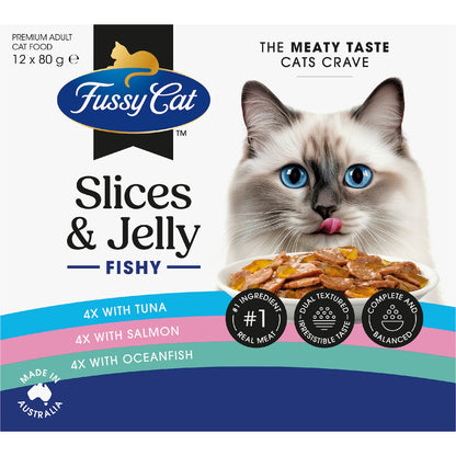 Fussy Cat Fishy Slices & Jelly Wet Cat Food 80g X 12 Pack