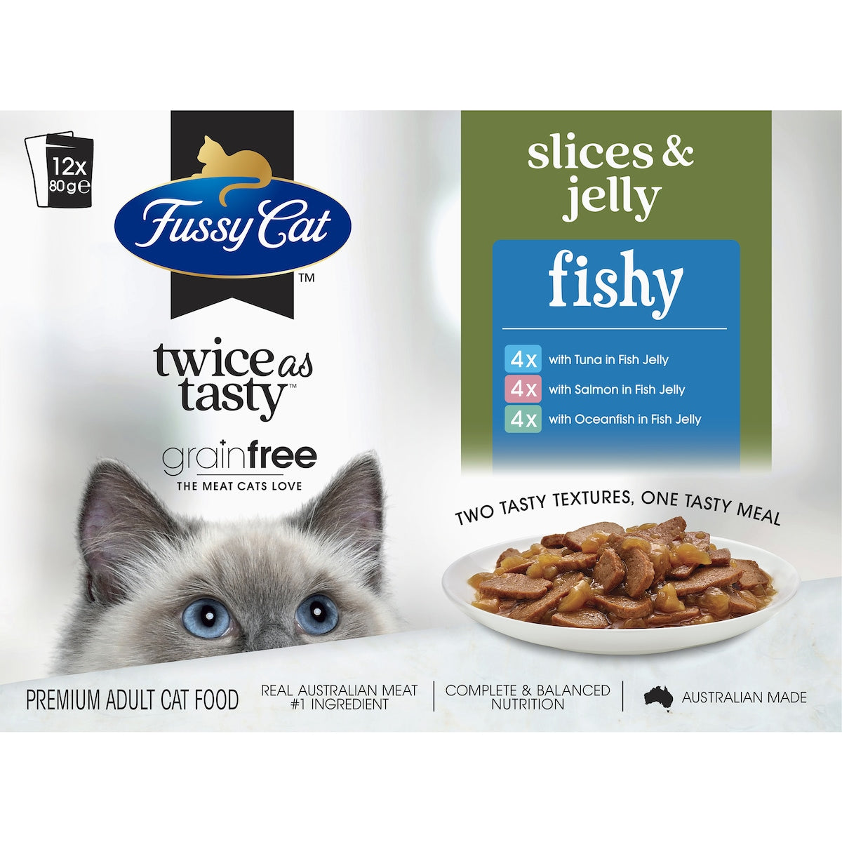 Fussy Cat Fishy Slices & Jelly Wet Cat Food 80g X 12 Pack