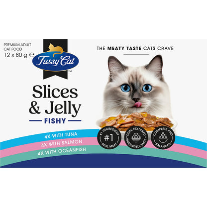 Fussy Cat Fishy Slices & Jelly Wet Cat Food 80g X 12 Pack