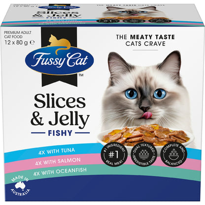 Fussy Cat Fishy Slices & Jelly Wet Cat Food 80g X 12 Pack