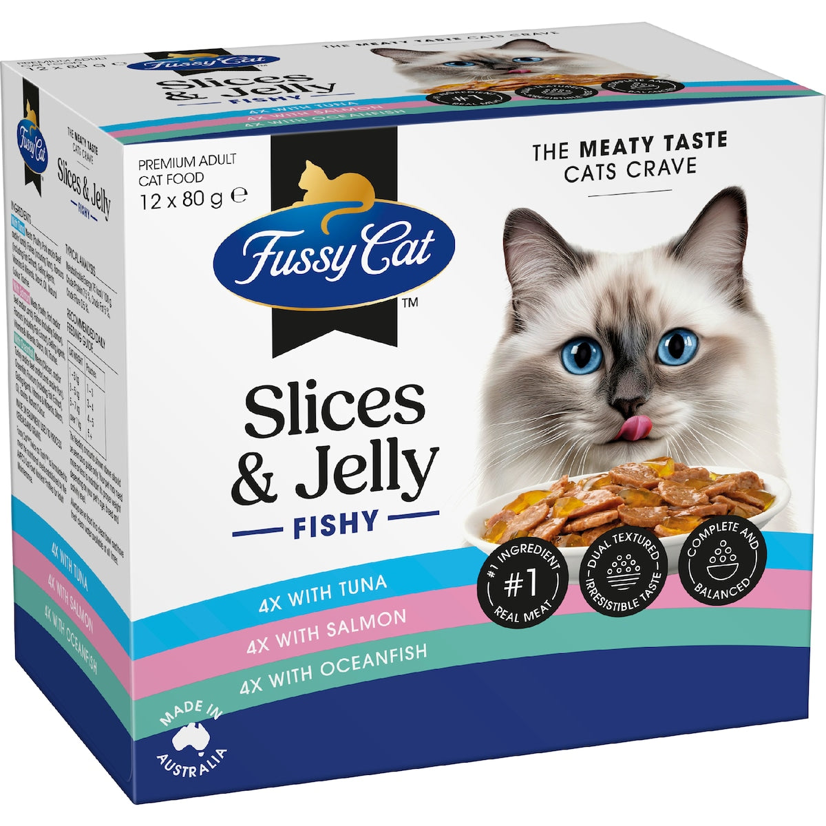 Fussy Cat Fishy Slices & Jelly Wet Cat Food 80g X 12 Pack