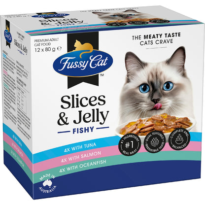 Fussy Cat Fishy Slices & Jelly Wet Cat Food 80g X 12 Pack