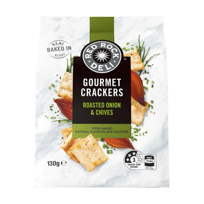 Red Rock Deli Gourmet Crackers Roasted Onion & Chives - 130g