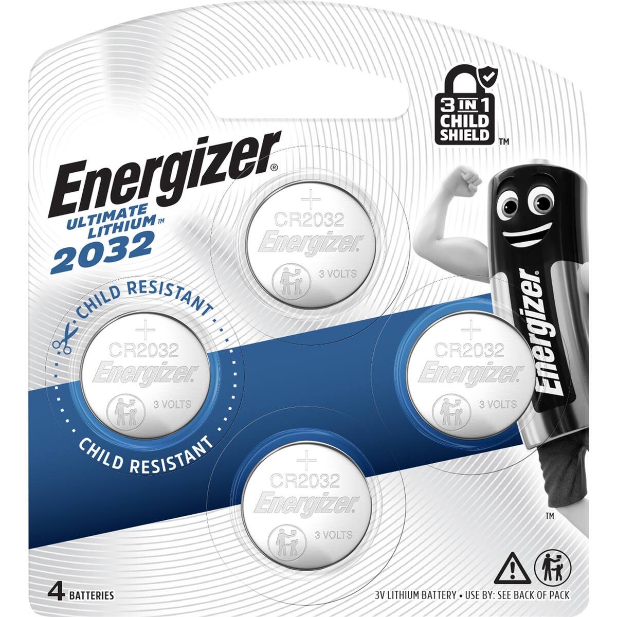 Energizer Cr2032 Ultimate Lithium Coin Battery 3-in-1 Child Shield 4 Pack