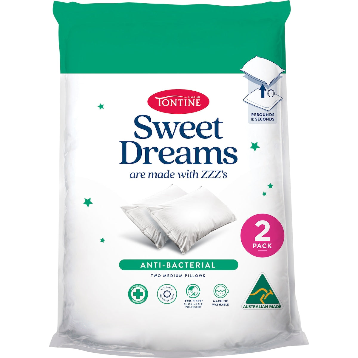 Tontine Sweet Dreams Antibacterial Pillow 2 Pack