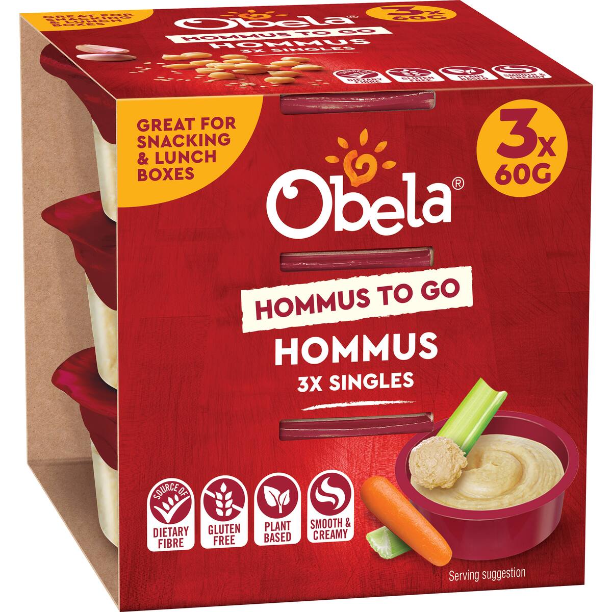 Obela Smooth Classic Hommus To Go Singles 60g X 3 Pack